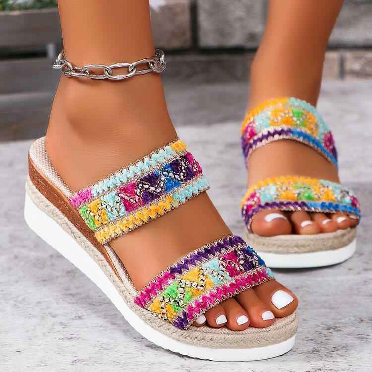 Summer Wavy Pattern & Wide Strap Sandal - Muselune