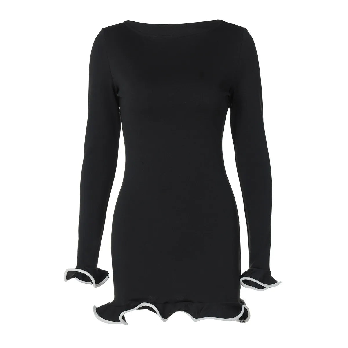 Chic Party Mini Dress – Slim Fit, Long Sleeve, Round Neck - Muselune