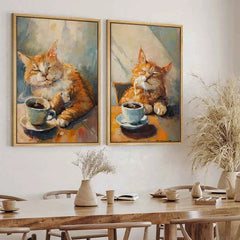 Orange Cat & Sunflower Canvas – Cozy Coffee-Themed Wall Art - Muselune