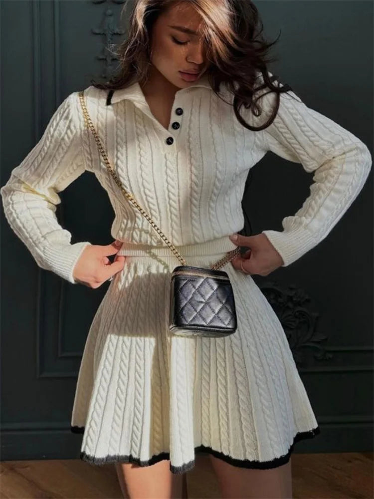 Tossy Autumn Contrast Top and Skirt Set for Stylish Fall Fashion - Muselune