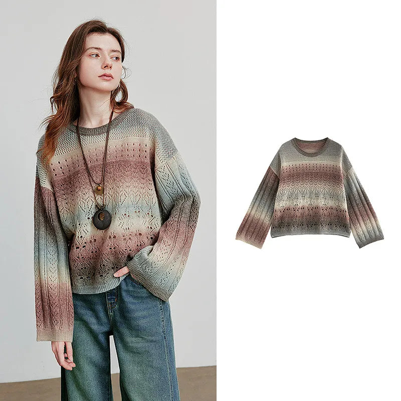 Round Neck Gradient Mohair Lightweight Woolen Knitted  Tops Muselune