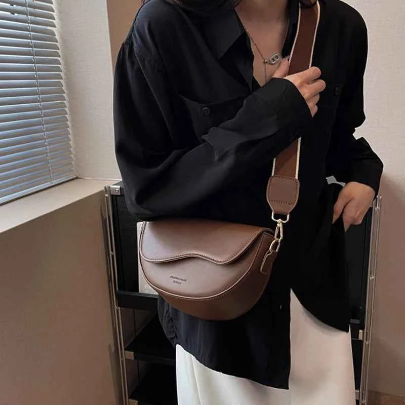 Vintage Solid Color Flap Small Saddle Shoulder Bag