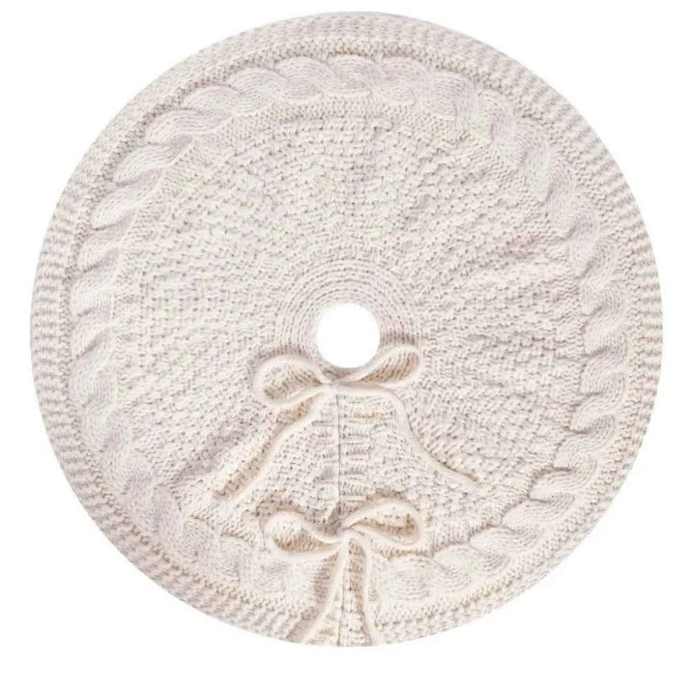 Knitted Red & White Christmas Tree Skirt/Mat - 18 inches