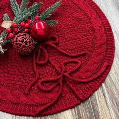Knitted Red & White Christmas Tree Skirt/Mat - 18 inches Muselune