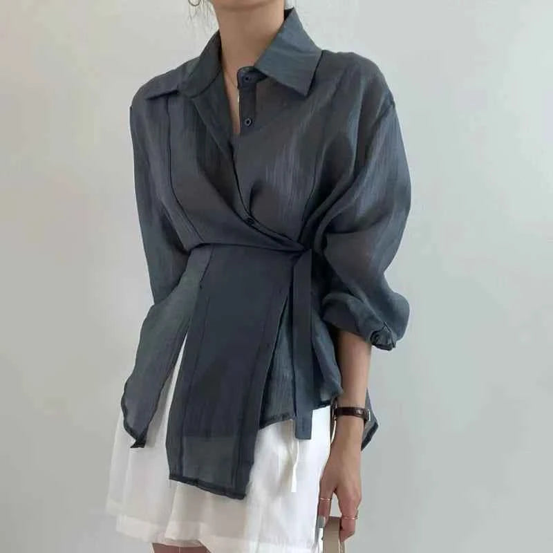 Irregular Long Sleeve Blouse - Muselune