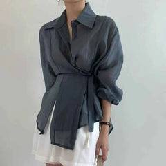 Irregular Long Sleeve Blouse - Muselune