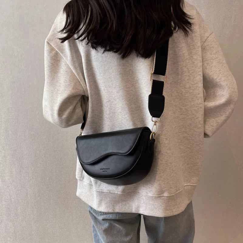 Vintage Solid Color Flap Small Saddle Shoulder Bag