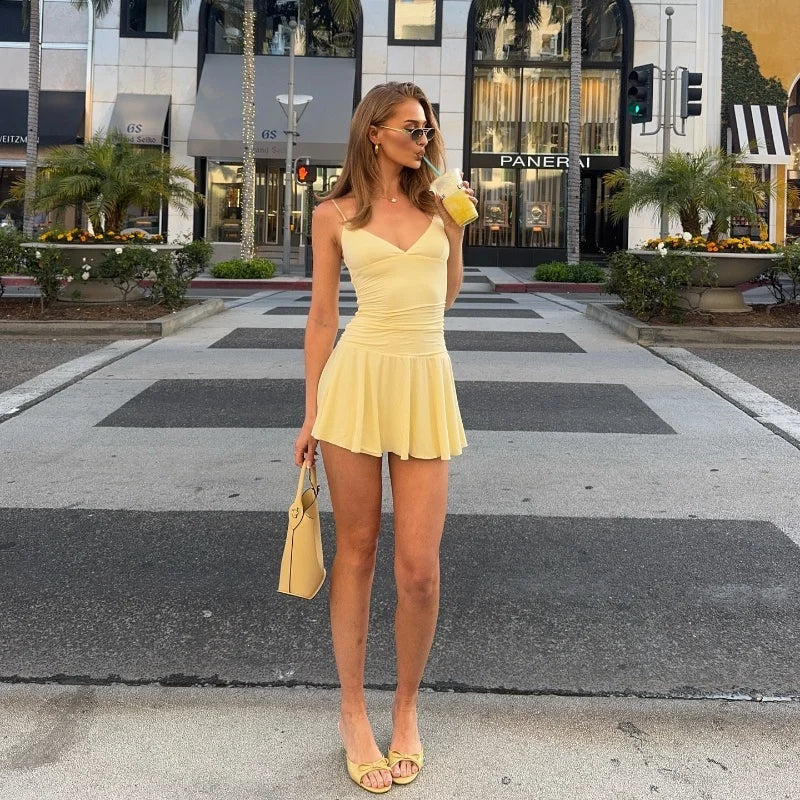 V-neck Slim A-line Mini Dress - Muselune