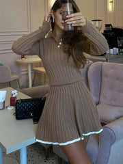Tossy Autumn Contrast Top and Skirt Set for Stylish Fall Fashion - Muselune