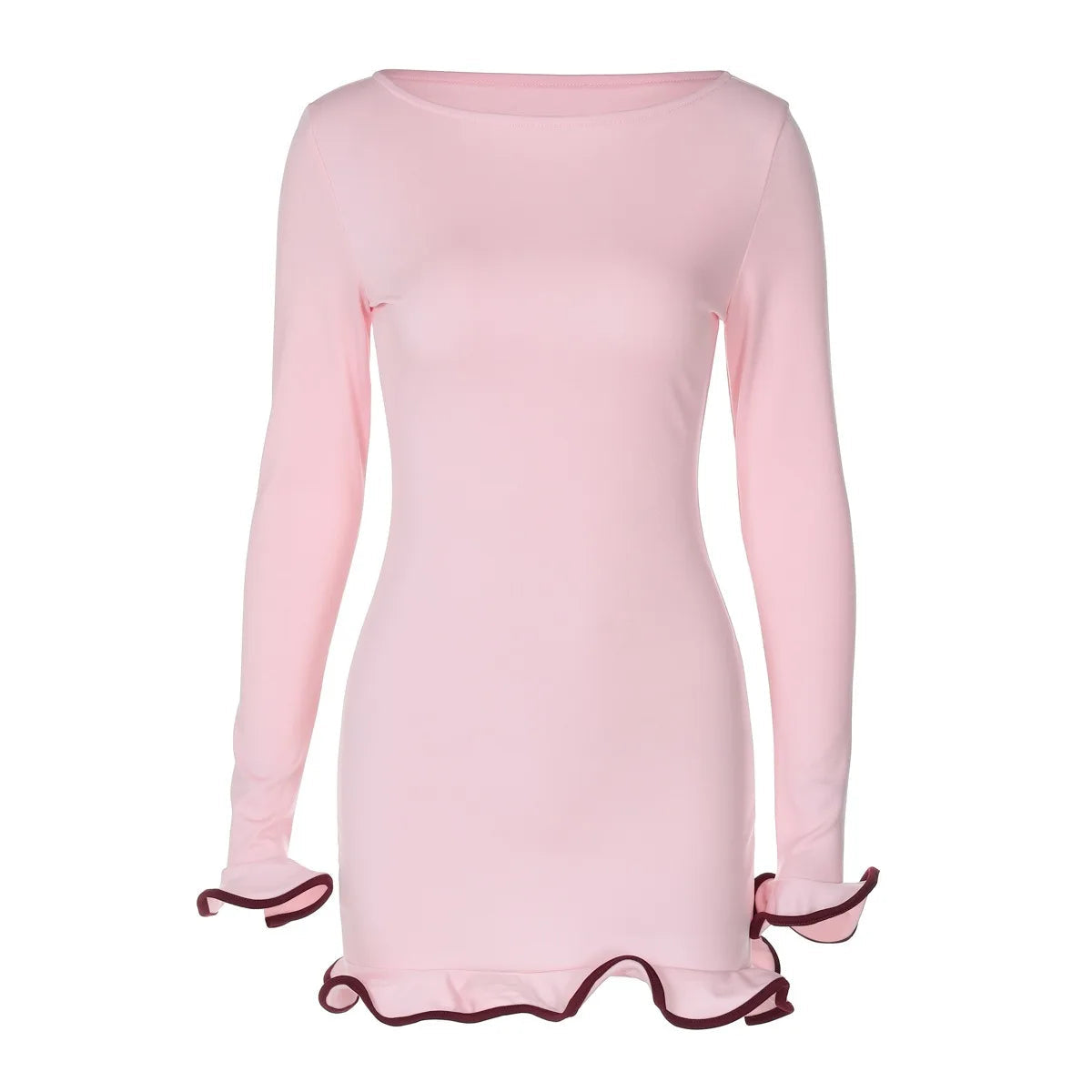 Chic Party Mini Dress – Slim Fit, Long Sleeve, Round Neck - Muselune