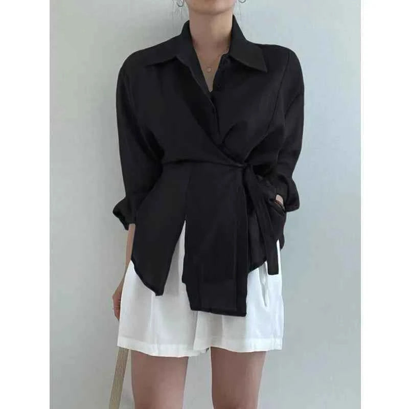 Irregular Long Sleeve Blouse - Muselune