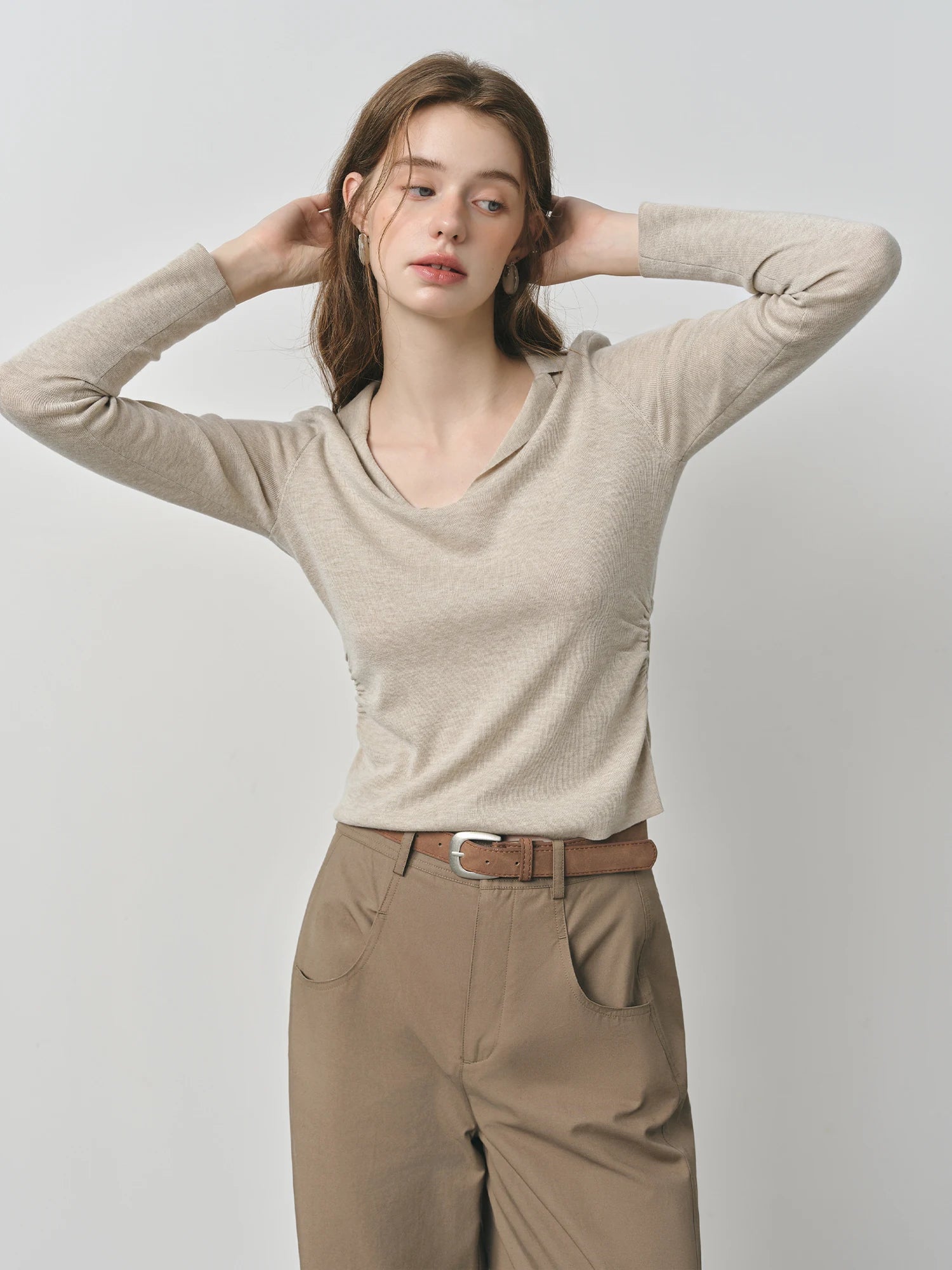 Wool Knit T-Shirt V-Neck Elegant Office Casual Minimalist Top - Muselune