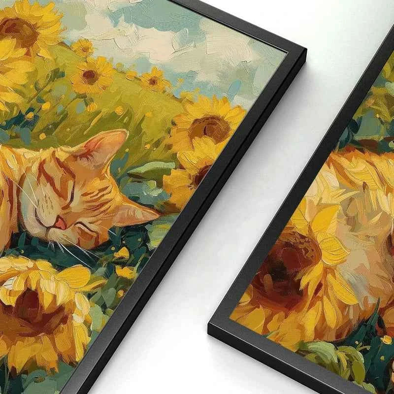 Orange Cat & Sunflower Canvas – Cozy Coffee-Themed Wall Art - Muselune