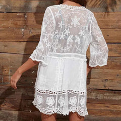 Sexy Mesh Bikini Cover-Up – Deep V-Neck Lace Beach Dress - Muselune