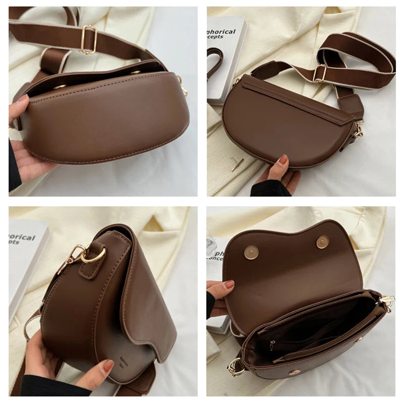 Vintage Solid Color Flap Small Saddle Shoulder Bag Muselune