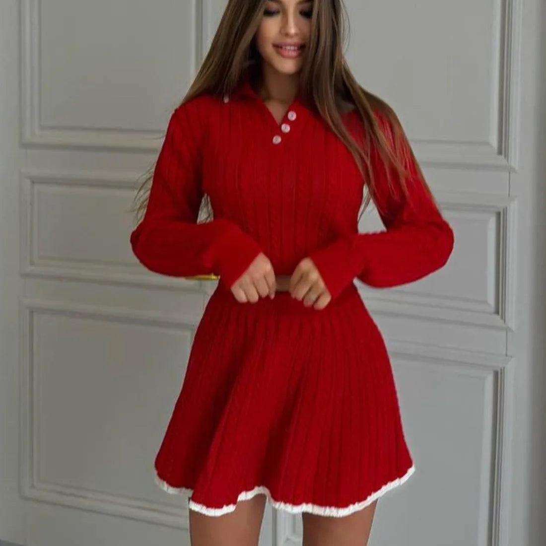 Tossy Autumn Contrast Top and Skirt Set for Stylish Fall Fashion - Muselune