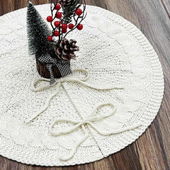Knitted Red & White Christmas Tree Skirt/Mat - 18 inches Muselune