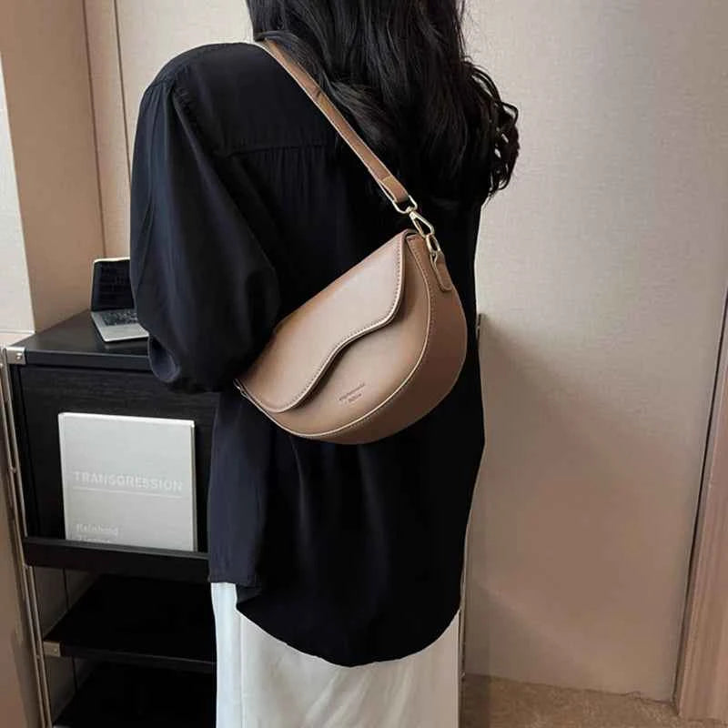 Vintage Solid Color Flap Small Saddle Shoulder Bag