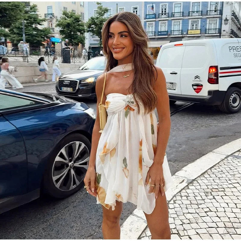 Printed Off-Shoulder Summer Dress - Muselune