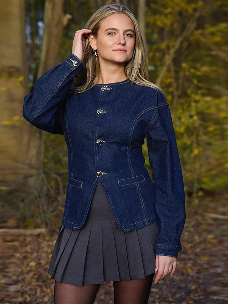 Vintage O-neck Denim Jacket & Pants Sets - Muselune