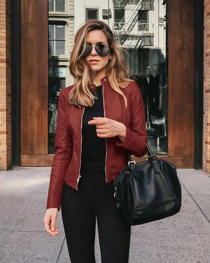 Vintage Windbreaker PU Leather Bomber Jacket Muselune