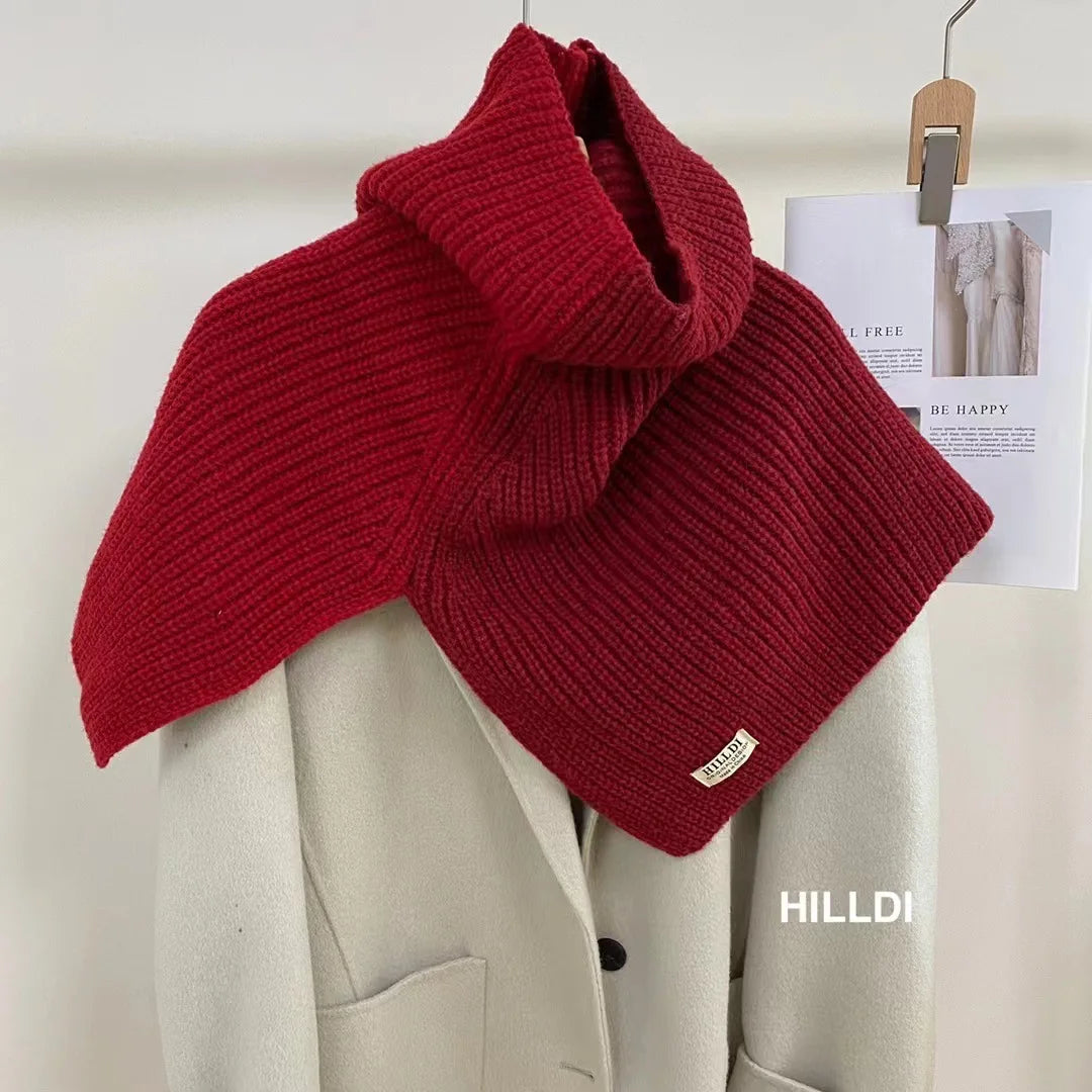 Solid Two Color Neck Wool knitted Shawl Muselune