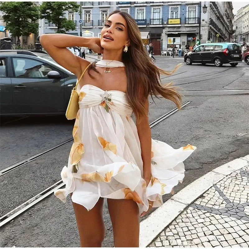 Printed Off-Shoulder Summer Dress - Muselune