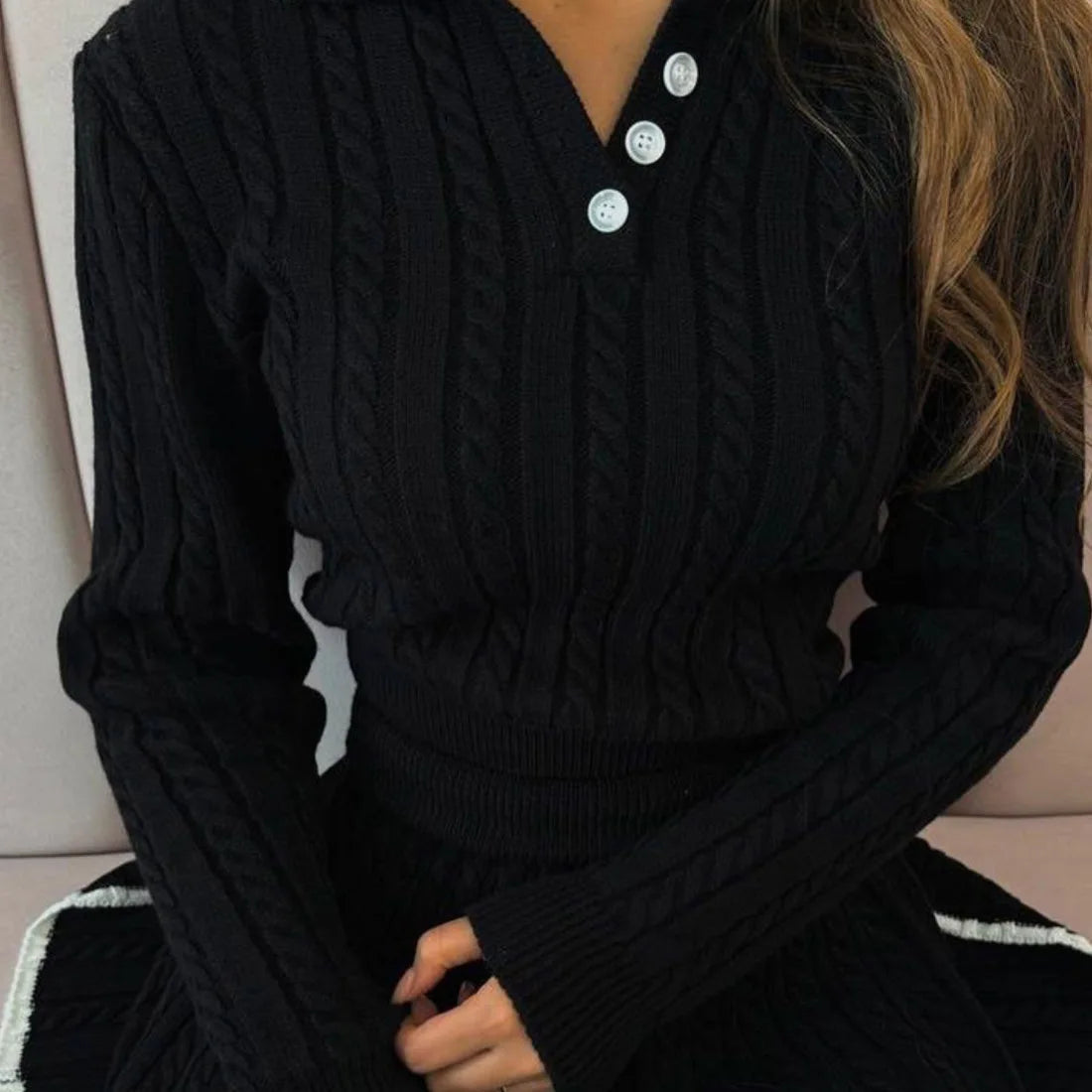 Tossy Autumn Contrast Top and Skirt Set for Stylish Fall Fashion - Muselune
