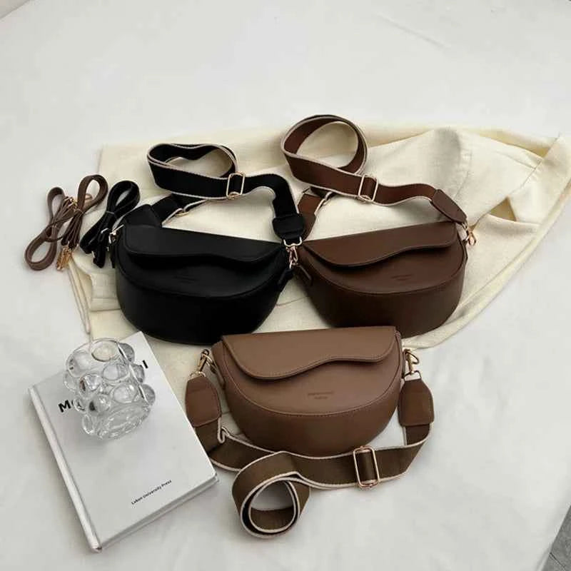 Vintage Solid Color Flap Small Saddle Shoulder Bag
