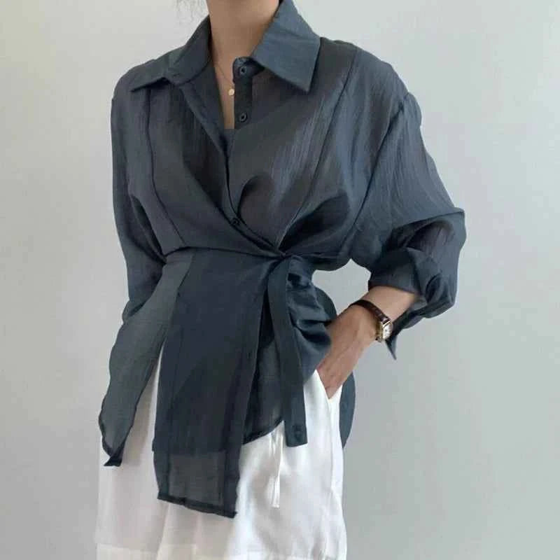 Irregular Long Sleeve Blouse - Muselune