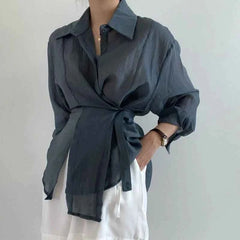 Irregular Long Sleeve Blouse - Muselune