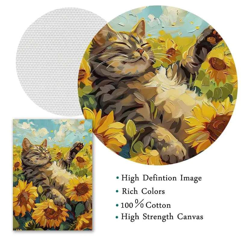 Orange Cat & Sunflower Canvas – Cozy Coffee-Themed Wall Art - Muselune