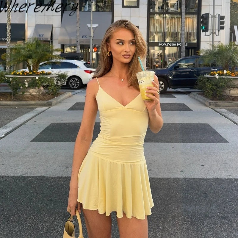 V-neck Slim A-line Mini Dress - Muselune