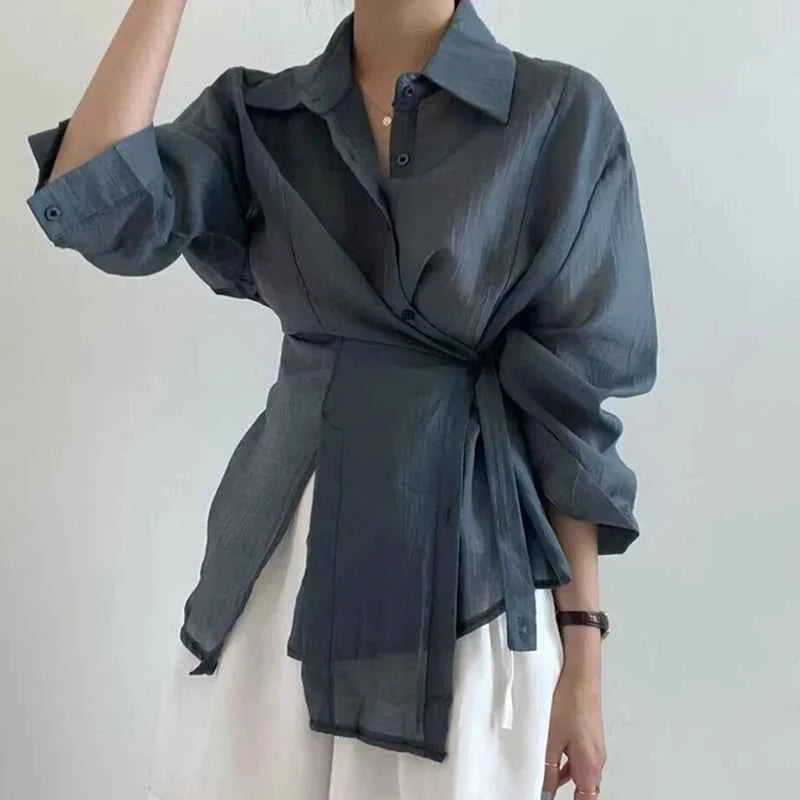 Irregular Long Sleeve Blouse - Muselune