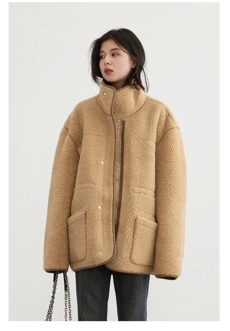 CHIC VEN Women's Jackets Casual Loose Stand Up Collar Coats Reversible Streetwear Female Warm Clothing Autumn Winter New 2024 Muselune