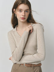 Wool Knit T-Shirt V-Neck Elegant Office Casual Minimalist Top - Muselune