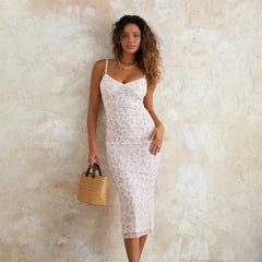 Floral Spaghetti Strap Dress – Sleeveless Bodycon - Muselune