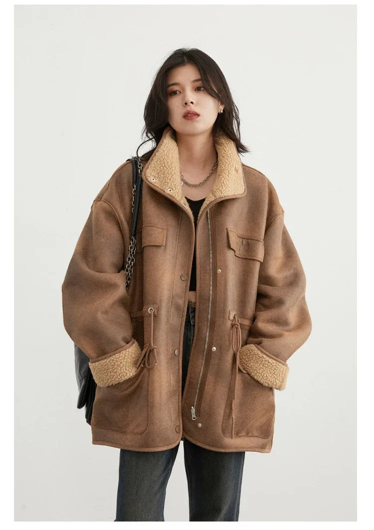 CHIC VEN Women's Jackets Casual Loose Stand Up Collar Coats Reversible Streetwear Female Warm Clothing Autumn Winter New 2024 Muselune