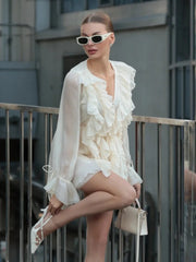 French Deep V Chiffon Mini Dress Skirt - Muselune