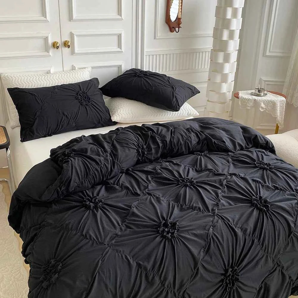 Big Pinch Pleat Duvet Cover – Soft Microfiber 3pcs Bedding Set - Muselune