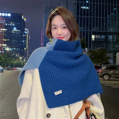 Solid Two Color Neck Wool knitted Shawl Muselune