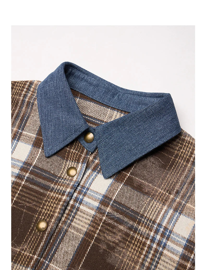 Autumn Plaid Long Sleeve Turn Down Shirt Muselune