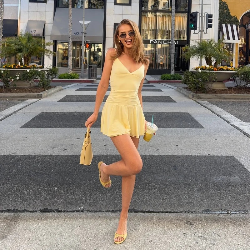 V-neck Slim A-line Mini Dress - Muselune