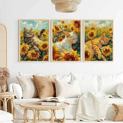 Orange Cat & Sunflower Canvas – Cozy Coffee-Themed Wall Art - Muselune