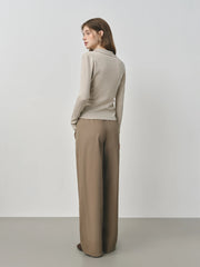 Wool Knit T-Shirt V-Neck Elegant Office Casual Minimalist Top - Muselune