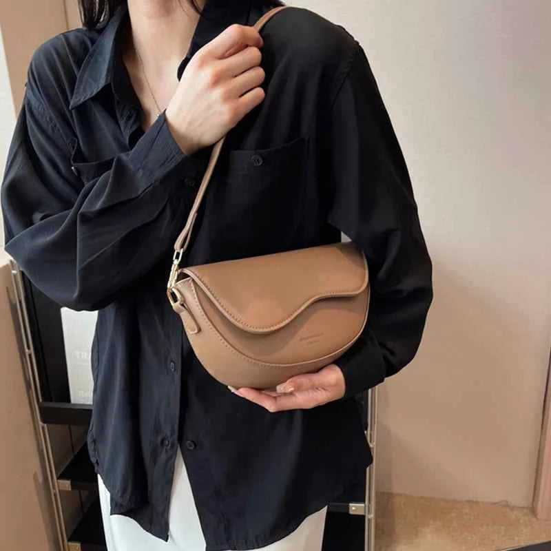 Vintage Solid Color Flap Small Saddle Shoulder Bag
