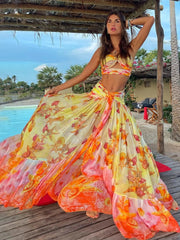 Summer Beach  Print  Padded Bra Bikini - Muselune