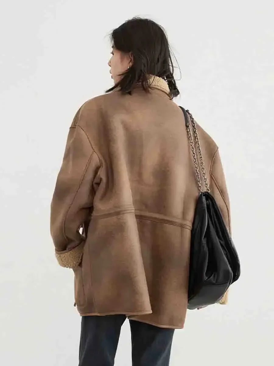 CHIC VEN Women's Jackets Casual Loose Stand Up Collar Coats Reversible Streetwear Female Warm Clothing Autumn Winter New 2024 Muselune