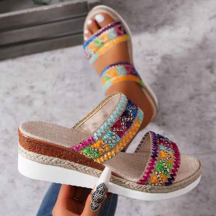 Summer Wavy Pattern & Wide Strap Sandal - Muselune
