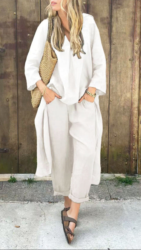 V-neck Long Suits Top with Pocket - Muselune